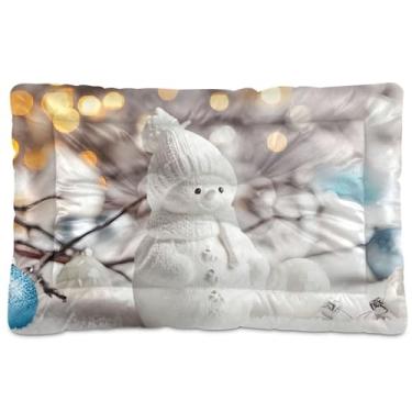 Imagem de SEHANY Cama de Natal com flocos de neve, boneco de neve, para cães, gatos, com fundo antiderrapante, caixa de canil, colchão macio, lavável, para cães pequenos, médios e grandes, gatos, 91 x 61 cm