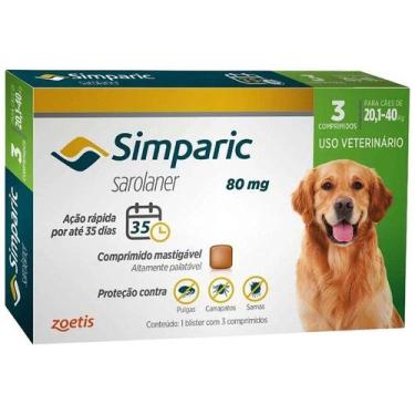 Imagem de Antipulgas Simparic 80mg - Zoetis - Cães de 20,1 a 40kg - Proteção Efi