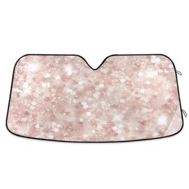 Imagem de ATTX Para-brisa de carro com textura de glitter rosa 134.6 cm x 59.7 cm Escudo solar universal com proteção UV, persiana de janela frontal automática dobrável para caminhões Sedans SUVs #298