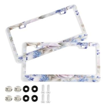 Imagem de SEHANY Molduras de placa de carro rosa dos namorados, capas de moldura de placa de carro de alumínio à prova de ferrugem com orifícios elípticos e parafusos serve para veículos padrão dos EUA tamanho