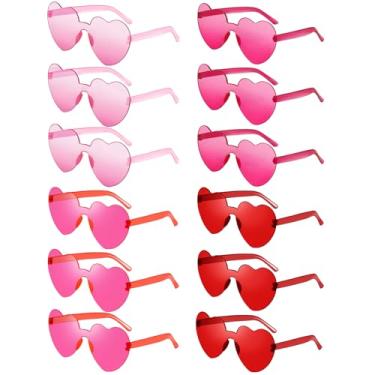 Imagem de Pacote com 12 óculos de sol de coração para mulheres, óculos de sol divertidos em formato de coração, despedida de solteira, sem aro, óculos de coração rosa a granel