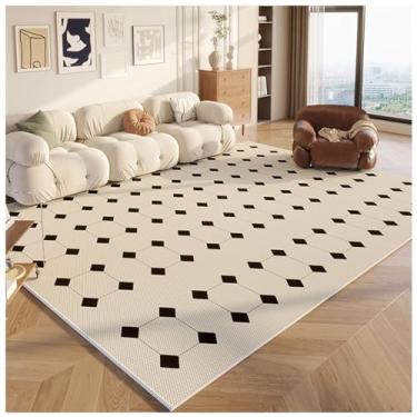 Imagem de SPXMQSS Tapete para sala de estar, resistente à sujeira e fácil de cuidar para quarto, tapetes macios para quarto e sala de jantar, escritório, bege/preto
