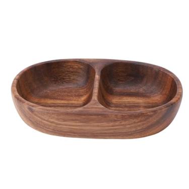 Imagem de YOUTHINK Caixa de Frutas Secas, Bandeja de Servir Multifuncional de Madeira de Nogueira de Grande Capacidade para Joias de Lanches de Nozes (Elíptico Dividido)