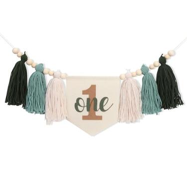 Imagem de 1st Boy High Chair Banner - Blush Pink 1st Girl High Chair Banner,Floral First birthday decor, Wildflower Photo prop,Royal Blue Orange Tassel,First Green Shades Tassel (Green Brown)