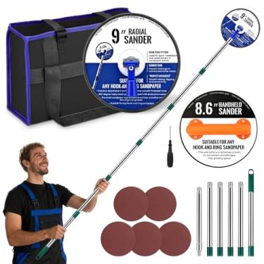 Imagem de Lixadeira de mastro para drywall, lixadeira radial de 92 polegadas com lixadeira manual de drywall manual, haste de extensão estendida, 5 discos de lixa (grão 80/100/120/180/240), para lixamento de