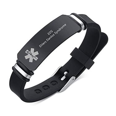 Imagem de ZKXXJ Pulseiras médicas para adultos e adolescentes, pulseira ajustável de silicone de borracha para identificação de emergência, sistemas de alerta de saúde, joias de conscientização para homens e