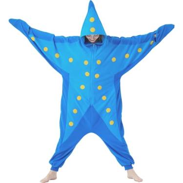 Imagem de AIYOUYIYA Pijama de fantasia de estrela do mar para adultos – Traje de cosplay de uma peça de animal marinho para mulheres e homens, Estrela-do-mar azul, M