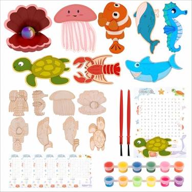 Imagem de Fiestivo Sea Ocean Party Favors - 24 Pcs Sea Ocean Craft Kits Party Supplies - Underwater Wooden Painting Kit with Word Search Cards - Underwater Animals Birthday Goodie Bags Gifts