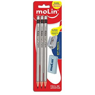 Imagem de Molin Kit Pencil Silver – Lápis, Borracha e Apontador – Blister com 5 Itens