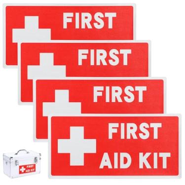 Imagem de WJIAAA 4 adesivos de primeiros socorros, autoadesivo impermeável de primeiros socorros para caixa de kit de primeiros socorros, uso interno e externo para carro, escritório, escola, negócios, 16,49 x