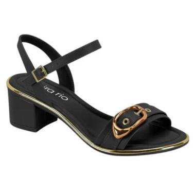 Imagem de Sandália Feminina Beira Rio Salto Baixo Fivela Dourada, Preto, 38