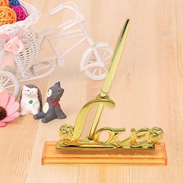 Imagem de Caneta de Assinatura Casamento com Suporte Metal Dourado Conjunto Canetas para Festa Suprimentos Decoração Noiva