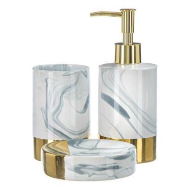 Imagem de Kit Lavabo Banheiro Saboneteira Líquida Porcelana Luxo Pia - PGB