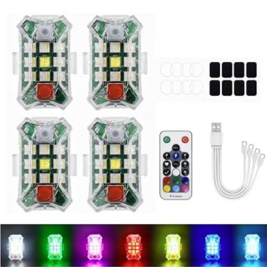 Imagem de luzzup Luzes estroboscópicas LED para carro, 4 peças de luzes de rock sem fio com controle remoto, bateria embutida de até 500 mAH, alto brilho, IP65, modo multicolorido, luz de aviso para motocicleta
