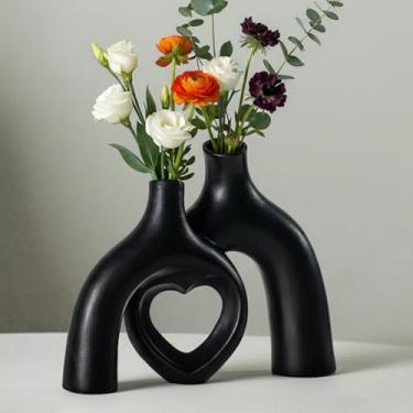 Imagem de Liotww Conjunto de vaso decorativo de cerâmica Hug Donut, aconchegante, vazado, moderno, estilo boêmio, para decoração de casa, prateleira de sala de estar, estante, manto, entrada, mesa, console de