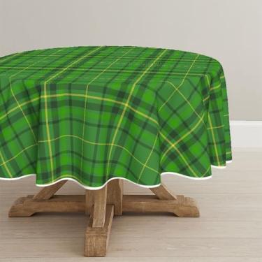 Imagem de Horaldaily Toalha de mesa redonda para Dia de São Patrício, 152 cm x 152 cm, xadrez, búfalo, verde, estilo rural, lavável, para decoração de festa, piquenique, jantar
