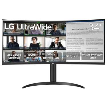 Imagem de LG Monitor de computador curvo 34WR55QK-B 86.4 cm UltraWide WQHD (3440 x 1440), 100Hz, 5ms, HDR10, modo leitor, HDMI, DisplayPort, USB tipo-C, suporte ajustável de inclinação/altura, preto