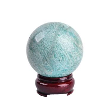Imagem de JIC Gem Esfera De Cristal Amazonita Com Suporte Madeira, Bolas Cura Pedras Preciosas Azuis Para Decoração Chakras Reiki Fengshui (90-100 Mm)