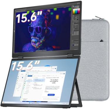 Imagem de VisionOwl Monitor Portátil Empilhável De 15,6 Polegadas, Tela Viagem Dupla Dobrável, 1080P, 120% Srgb Δe<2, Extensor Tripla Para Laptop, Suporte Integrado Vesa, Montável Pc, Mac E Windows