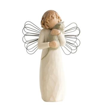 Imagem de Cão de salgueiro, anjo alado em resina segurando cão, estátua de animal de estimação memorial, presente de decoração de casa