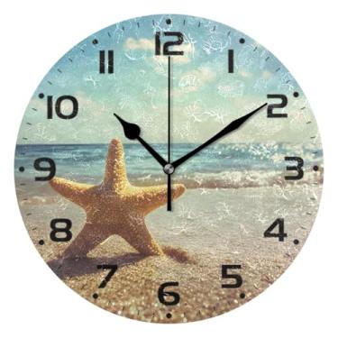 Imagem de JUZIHAI Relógio de parede estrela-do-mar silencioso, sem tique-taque, relógios de parede redondos operados por bateria, fácil de ler, relógio decorativo de parede para casa, cozinha, sala de estar
