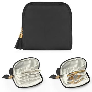 Imagem de Kakurookie Estojo de joias de viagem pequeno, bolsa portátil de armazenamento de joias, bolsa com zíper para mulheres, bolsa de joias de veludo para anéis, brincos, colares, presentes de beleza para