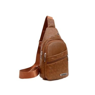 Imagem de Bolsa tiracolo masculina de couro vintage, mochila tiracolo no peito, mochila com bolso antifurto, Café, Tendência