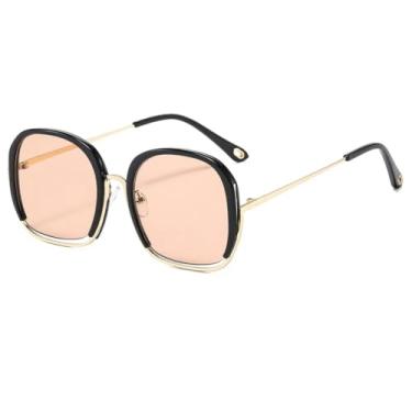 Imagem de HCHES Óculos de Sol Femininos Redondos e Modernos com Armação Grande, Casuais e Masculinos, Proteção UV400 (Preto claro chá)