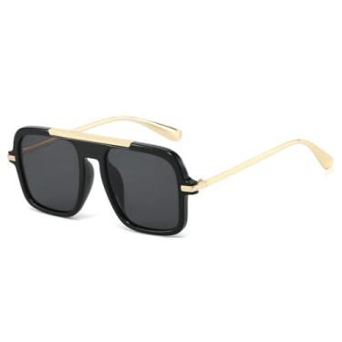 Imagem de HCHES Óculos de Sol Retrô com Degradê, Unissex, Armação de Luxo com Estampa de Leopardo, Versátil, Proteção UV400 (Preto)