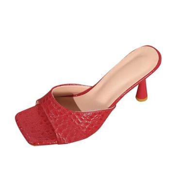 Imagem de Sapato feminino fashion casual combina com tudo para uso ao ar livre, boca de peixe, salto alto, primavera, verão, padrão de pedra, Vermelho, 35