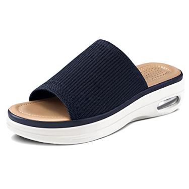 Imagem de mysoft Sandálias femininas confortáveis com almofada de ar de malha sem cadarço plataforma leve para caminhada sapatos de verão, Azul marinho, 40
