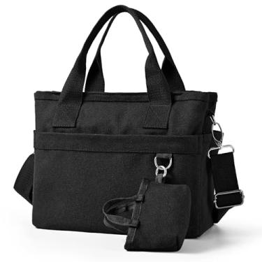 Imagem de KIDJFGG Bolsa pequena de lona com vários bolsos, bolsa de ombro transversal com compartimentos e zíper, bolsa leve ajustável, estética para mulheres, faculdade, trabalho, viagens, compras, praia