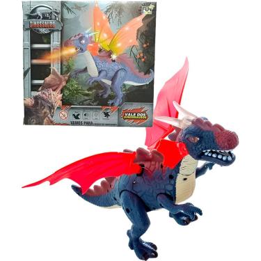 Imagem de Boneco Dragão Brinquedo Anda Sons Luzes LED Bate Asas 38cm