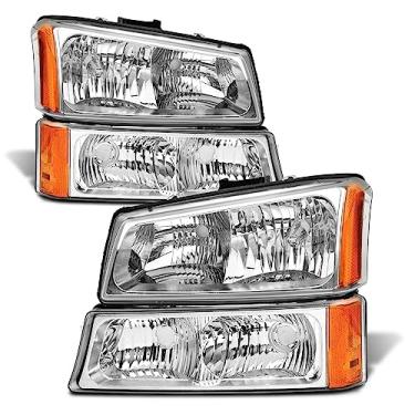 Imagem de ADCARLIGHTS Para conjunto de faróis Chevy Silverado 2003 2004 2005 2006 compatível com 03-06 Silverado Avalanche 1500/2500/3500 lente transparente cromada, refletor âmbar par de substituição