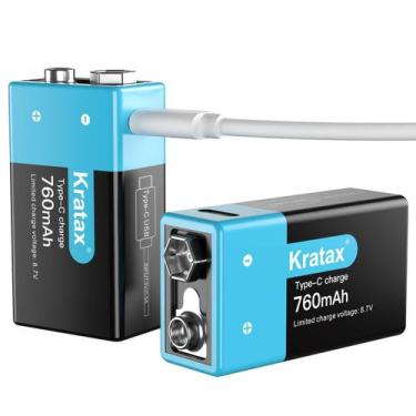 Imagem de Bateria Kratax USB recarregável 9V 760mAh Li-ion, pacote com 2 unidade