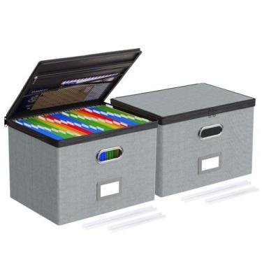 Imagem de Caixa organizadora de arquivos Oterri Large com tampas cinza x2