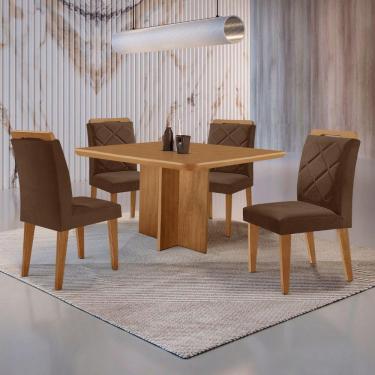 Imagem de Mesa Olimpia 90 Mdf Canto Copo E Com 4 Cadeiras Melissa Veludo Marrom Naturalle