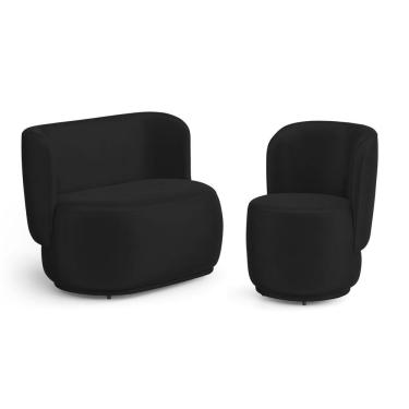 Imagem de Poltrona E Namoradeira Orgânica Molly Veludo Preto - Desk Design