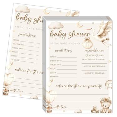 Imagem de Cartões de previsões e conselhos de chá de bebê, jogos de chá de bebê para menino ou menina, jogos de revelação de gênero de urso de balão, conselhos e desejos para os novos pais, 30 cartas neutras de