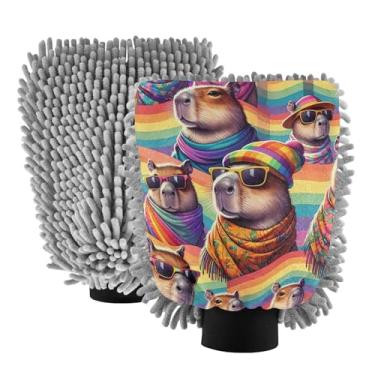 Imagem de ODAWA Luva de limpeza de carro microfibra de chenille, luvas de lavagem de carro capivara do mês do orgulho LGBT para canhão de espuma, pacote com 2, 18 cm x 26 cm