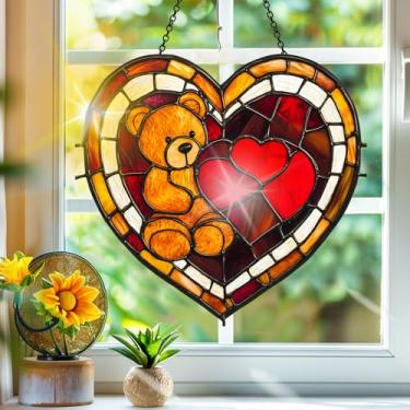 Imagem de Apanhador de sol de acrílico colorido, apanhadores de sol, decoração de janela suspensa de urso do dia dos namorados, arte de parede de arco-íris, para varanda, interior e exterior, jardim, enfeites