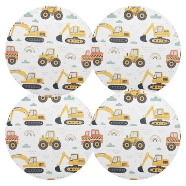 Imagem de Conjunto de 4 tapetes de mesa brancos para veículos de construção, 38 cm, à prova de calor, jogos americanos de PVC, para mesa de jantar, mesa de cozinha