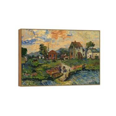 Imagem de BMZFYBS David Burliuk Famosas impressões em tela de arte de parede prontas para pendurar. Vista da cidade. Pintura de moldura de madeira para decoração de sala de estar 60 x 85 cm 24 x 33 polegadas