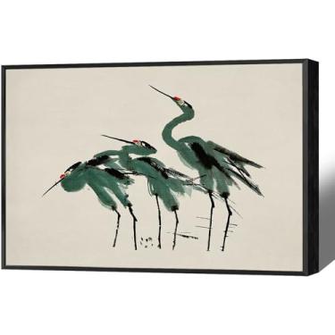 Imagem de Egret Trio Poster Tradicional Oriental com Pássaros Elegantes Arte de Parede Composição Simples Atmosfera Tranquila Impressão Pintura Para Casa Quarto Dormitório Decoração de Parede 20 x 25 cm