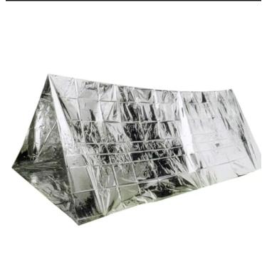Imagem de Tenda de sobrevivência de emergência para 2 pessoas Tenda de tubo Mylar – Abrigo de vida à prova de vento e à prova d'água, equipamento de sobrevivência indispensável para acampamento, caminhada