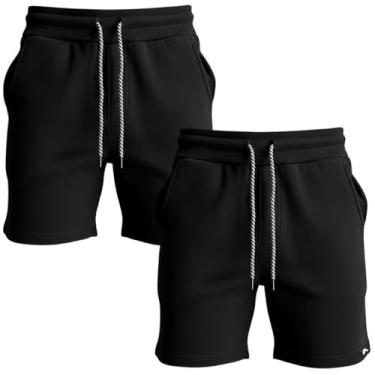 Imagem de Kit 2 Bermudas Masculina Moletom Shorts Com Bolsos Laterais E Cós Elástico Dagg Algodão Academia Passeio (BR, Alfa, GG, Regular, Regular, Preto)
