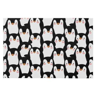 Imagem de Wassud Tapete de porta de pinguins de desenho animado 61 x 89 cm, tapete de área lavável antiderrapante com suporte de borracha, tapete macio e macio para sala de estar, quarto, entrada, entrada