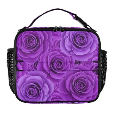Imagem de Joisal Lancheira floral vívida com flores roxas para mulheres, meninas, lancheira masculina e infantil, lancheira para trabalho, bolsa térmica portátil para meninos