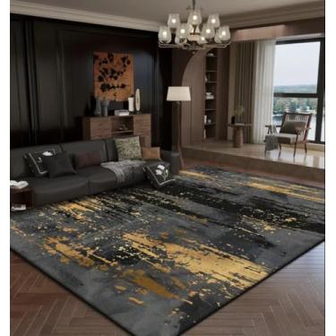 Imagem de Tapetes de luxo abstratos para sala de estar, decoração dourada, tapetes grandes para sala de estar, tapetes tatames macios para cabeceira de quarto (6,5x9,8 pés (200x300 cm)/WL0002-Flannel-2)