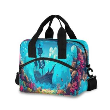 Imagem de Joisal Lancheira feminina de navio pirata subaquático para trabalho, isolada, grande, lancheira para escritório, escola, piquenique, praia